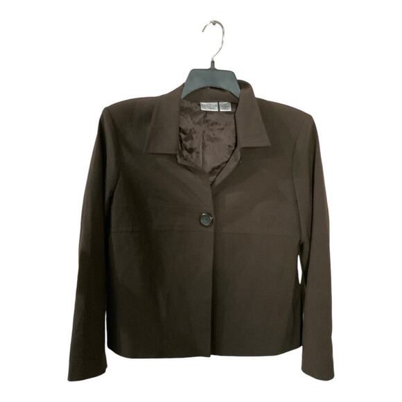 Vintage Kim Rogers Signature Single Vent Suit Blazer Womens Sz 12P Lined Brown - Picture 1 of 7